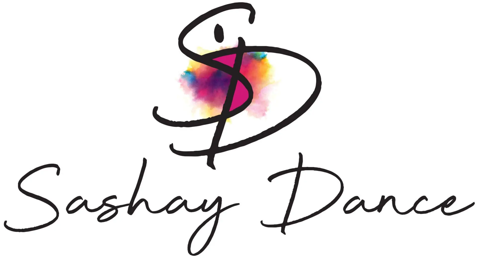 Sashay Dance logo featuring stylized "SD" initials with a colorful brushstroke behind them and the words "Sashay Dance" in cursive below.