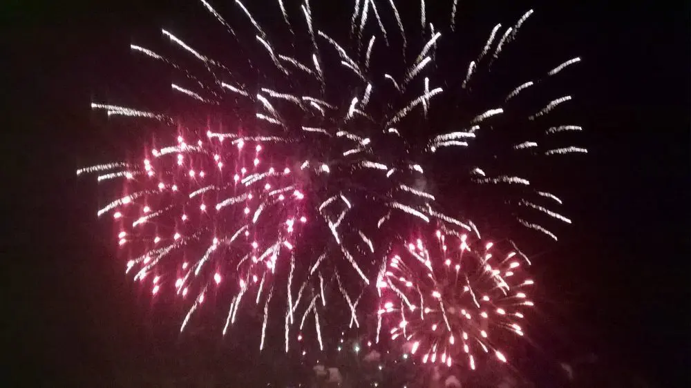 A large fireworks display enhancing the ambiance of a night wedding celebration.