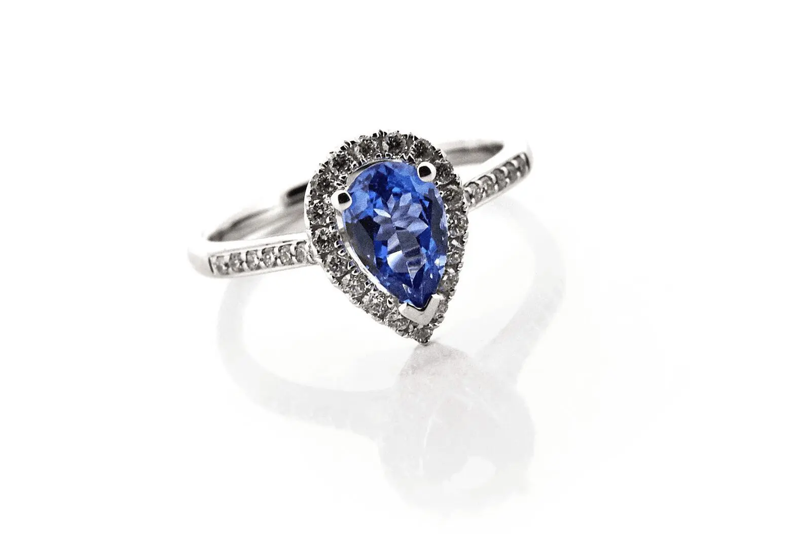 An exquisite tanzanite and diamond wedding ring.