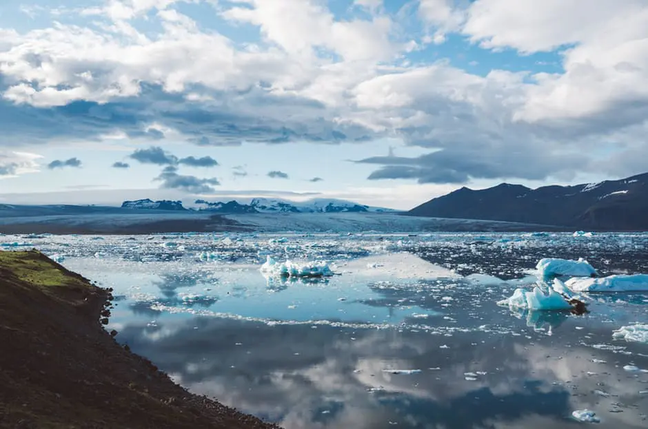Icebergs floating in a lake in Iceland.