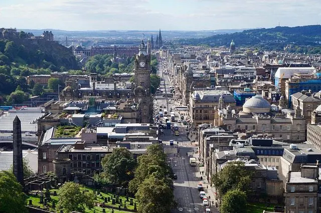 An aerial view of the city of Edinburgh, a perfect backdrop for wedding planning.