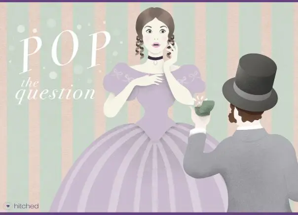 A wedding illustration featuring a woman in a dress and a man in a top hat.