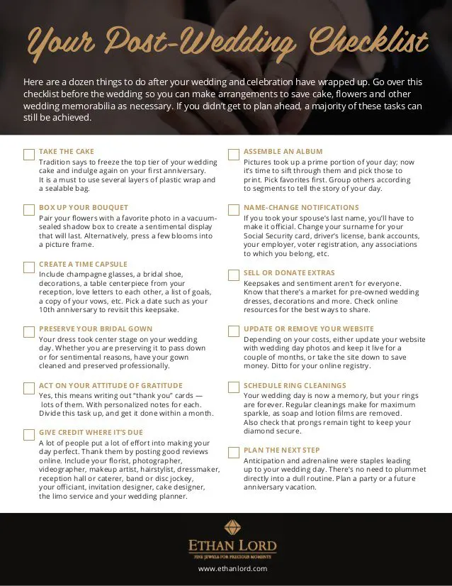 Your post wedding planning checklist.