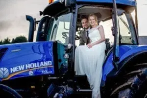Bride and Groom on a tractor