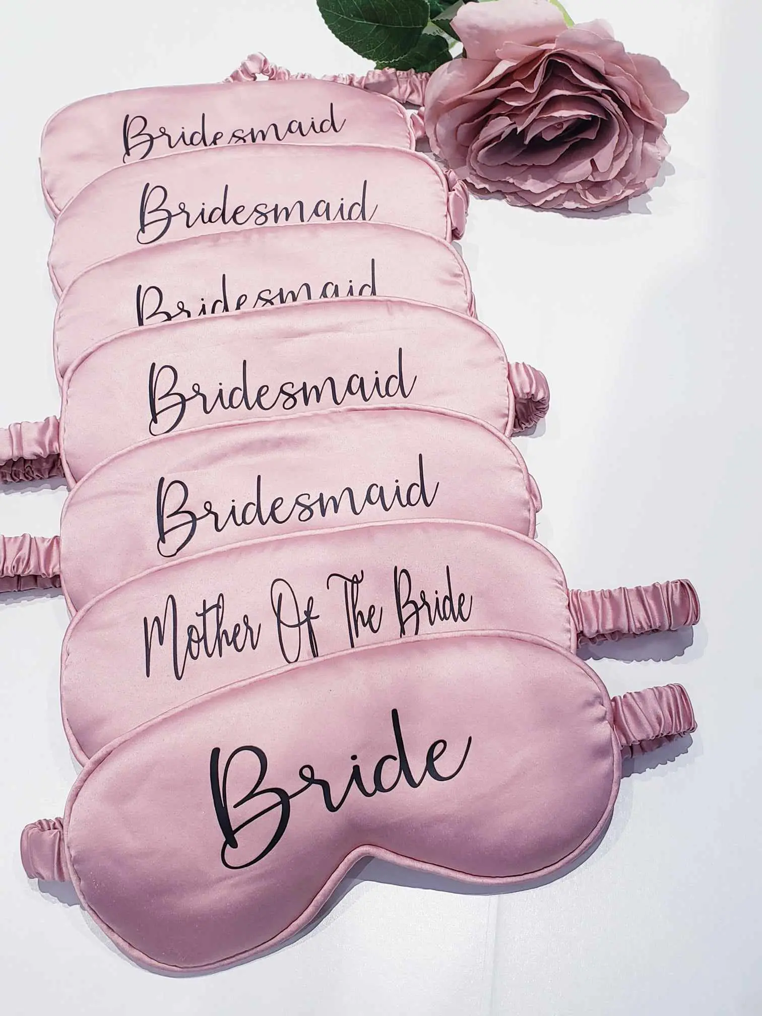 Personalised bridesmaids sleep masks.