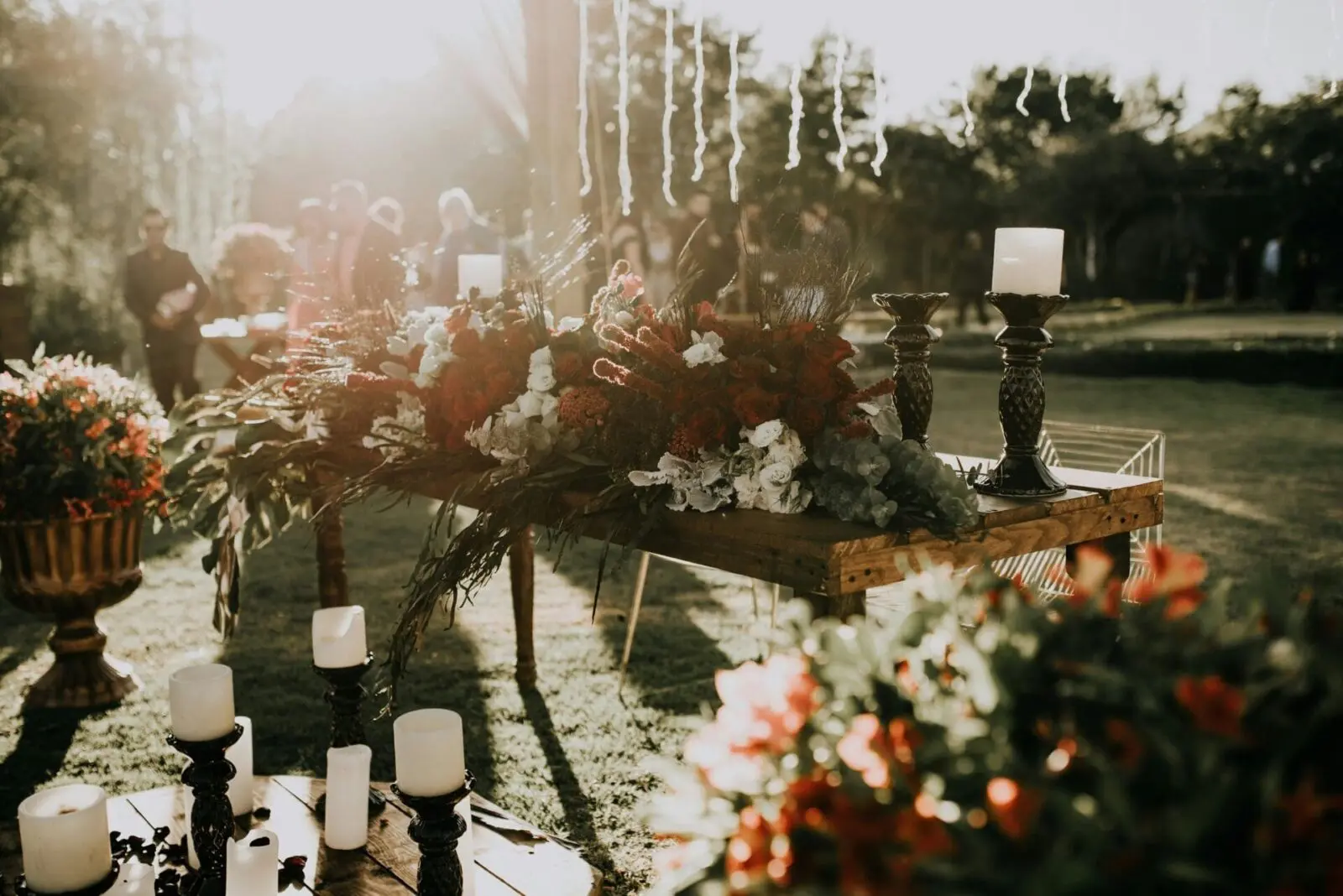 wedding photography at a creative angle of wedding decoration and flowers.